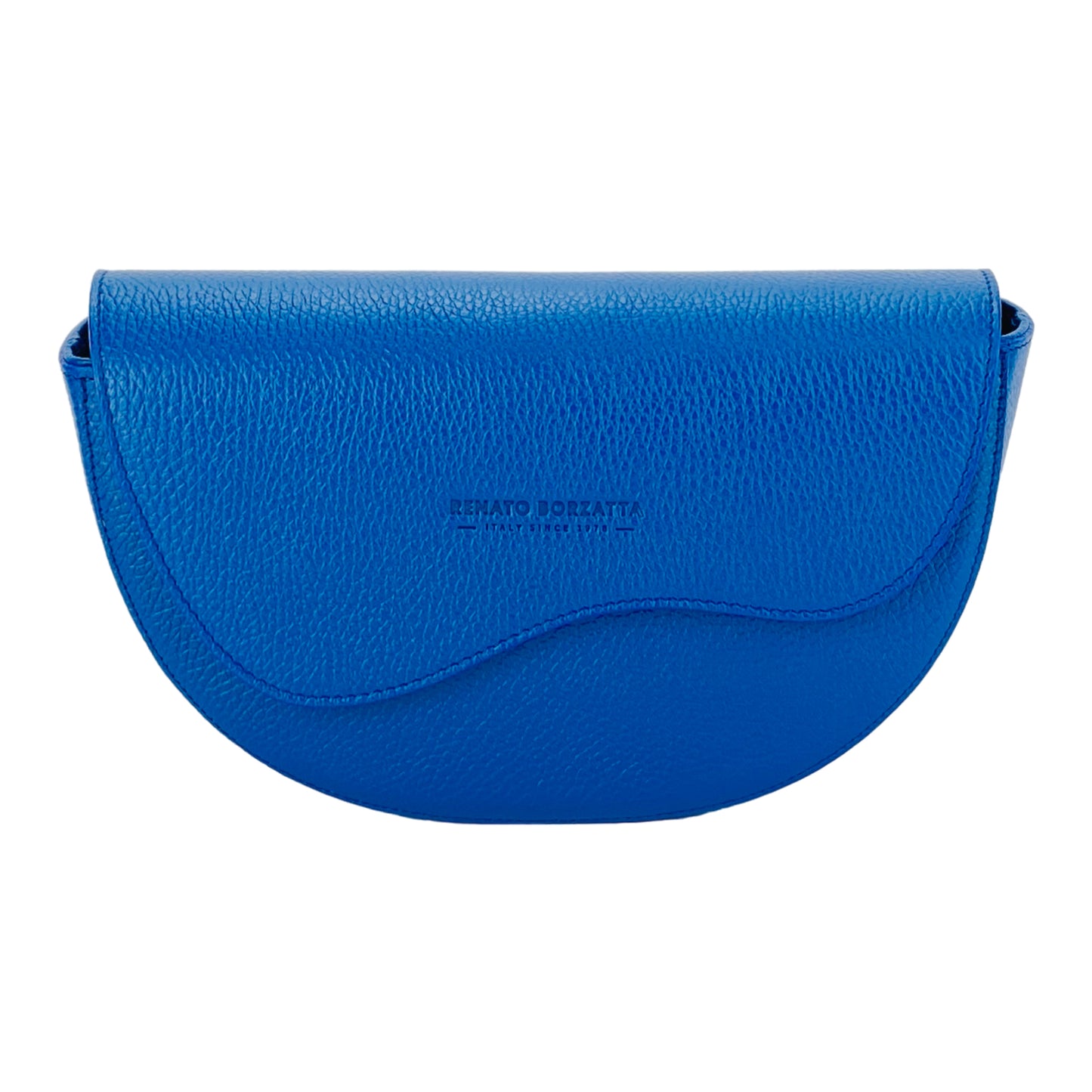 RB1027CH | Borsa Donna a Bandoliera stondata in Vera Pelle Made in Italy. Tracolla removibile e regolabile in pelle. Accessori Nickel Lucido - Colore Blu Royal - Dimensioni: cm 25 x 15 x 9