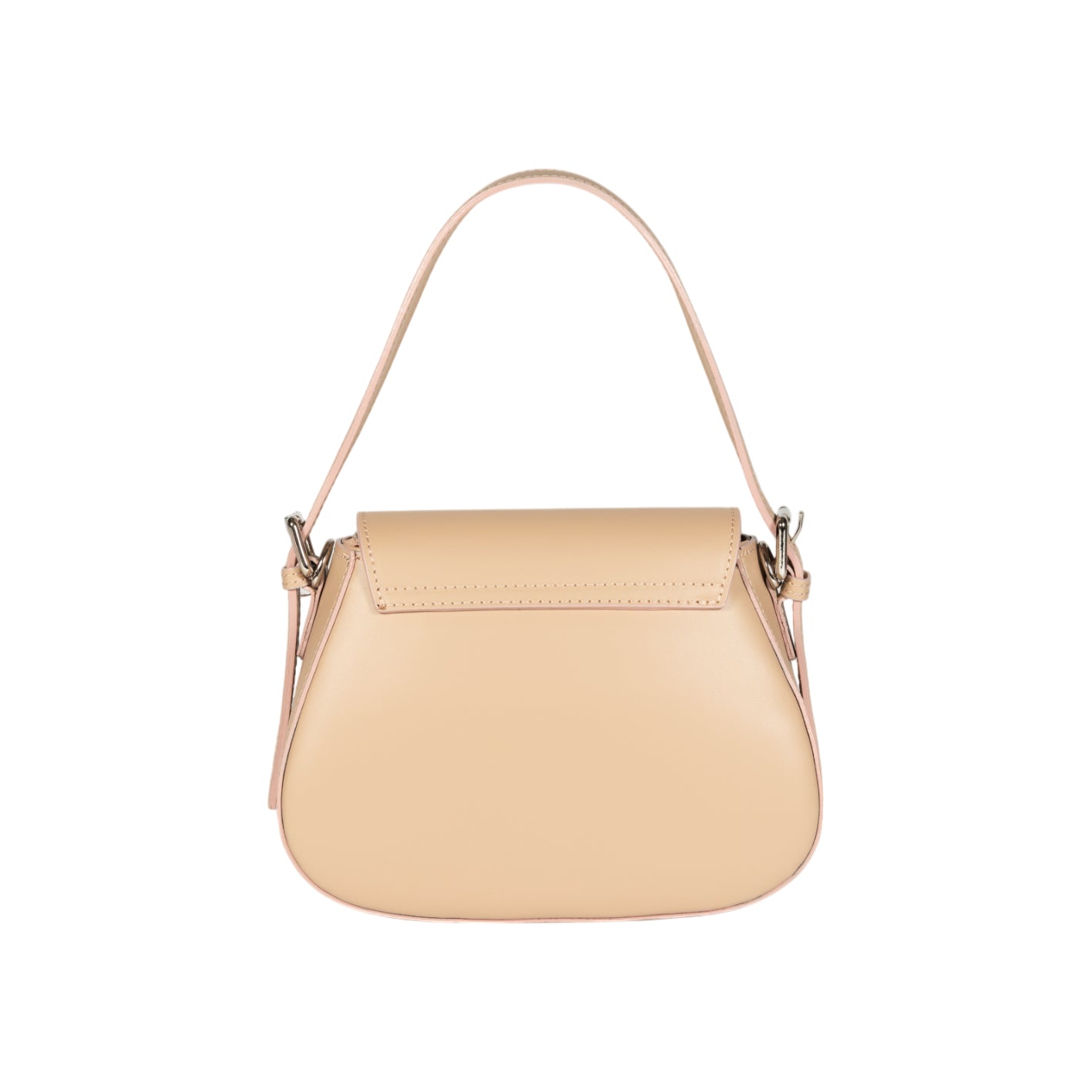 RB1030AL | Borsa Donna a Spalla EMMA con pattina in Vera Pelle Made in Italy. Accessori in metallo Argento Lucido - Colore Beige - Dimensioni: cm 24 x 18 x 9 + 14,5 (Luce manico)