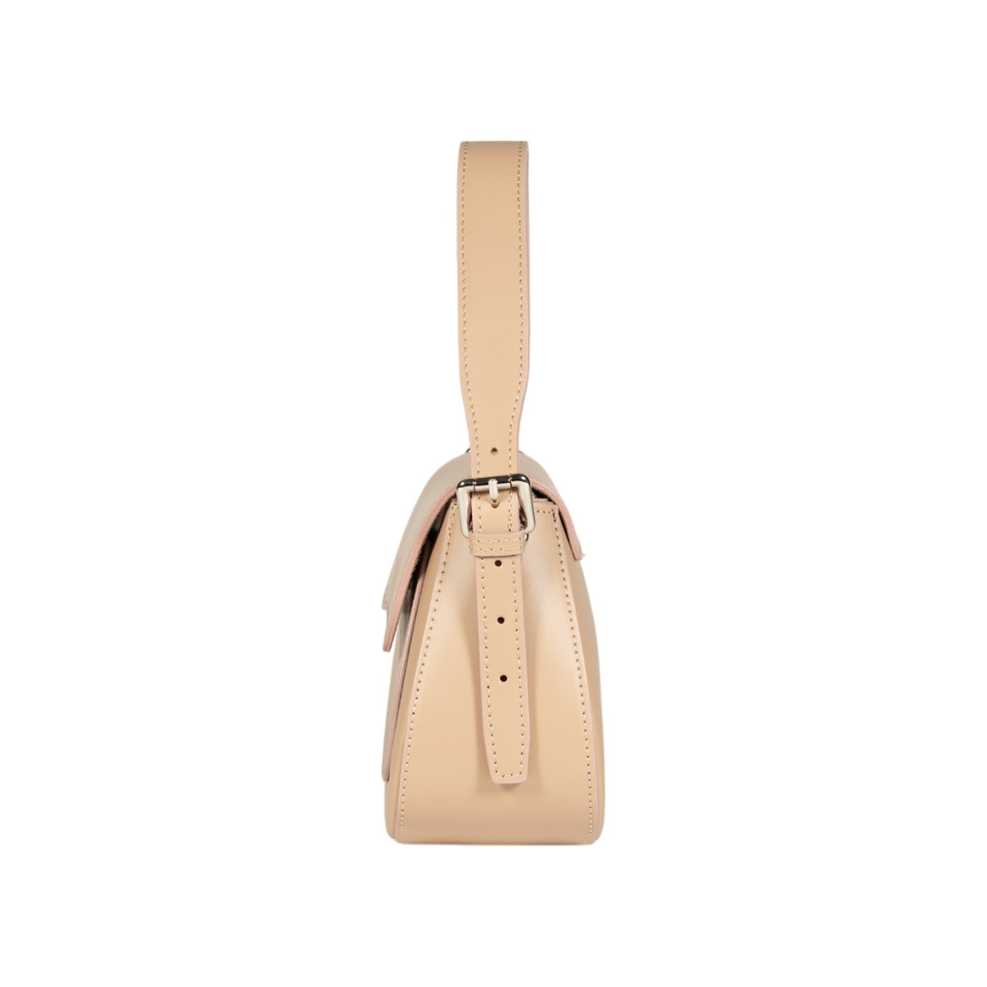RB1030AL | Borsa Donna a Spalla EMMA con pattina in Vera Pelle Made in Italy. Accessori in metallo Argento Lucido - Colore Beige - Dimensioni: cm 24 x 18 x 9 + 14,5 (Luce manico)
