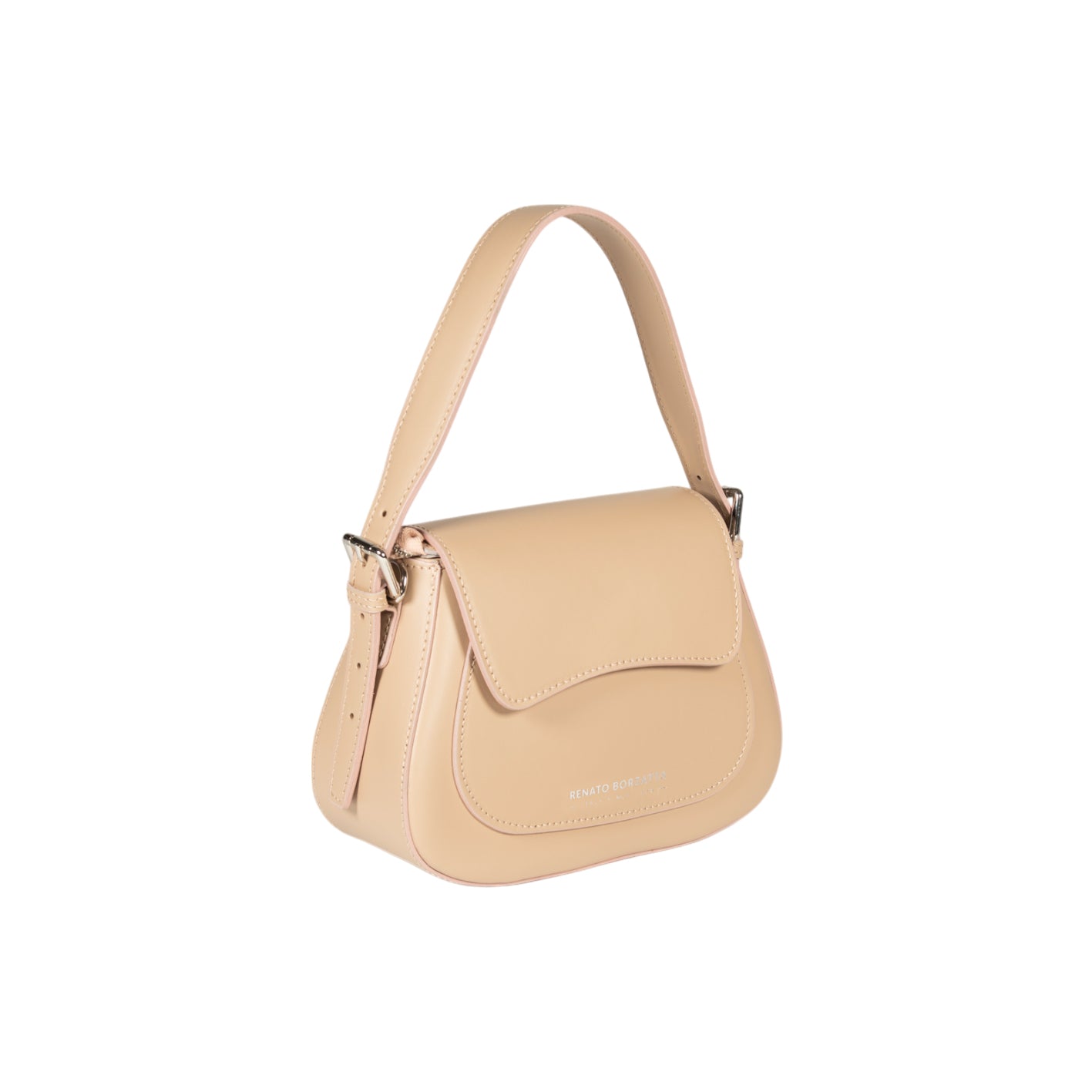 RB1030AL | Borsa Donna a Spalla EMMA con pattina in Vera Pelle Made in Italy. Accessori in metallo Argento Lucido - Colore Beige - Dimensioni: cm 24 x 18 x 9 + 14,5 (Luce manico)
