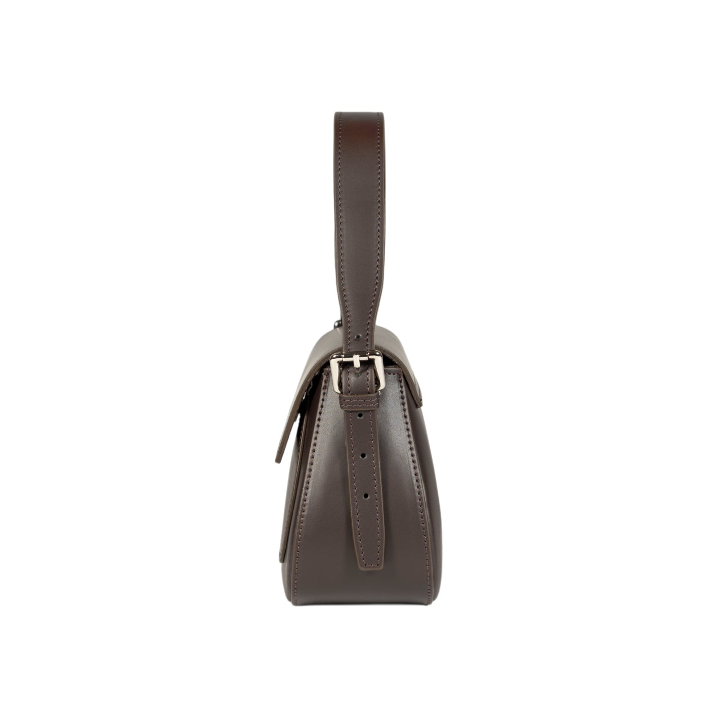 RB1030B | Borsa Donna a Spalla EMMA con pattina in Vera Pelle Made in Italy. Accessori in metallo Argento Lucido - Colore Testa Moro - Dimensioni: cm 24 x 18 x 9 + 14,5 (Luce manico)