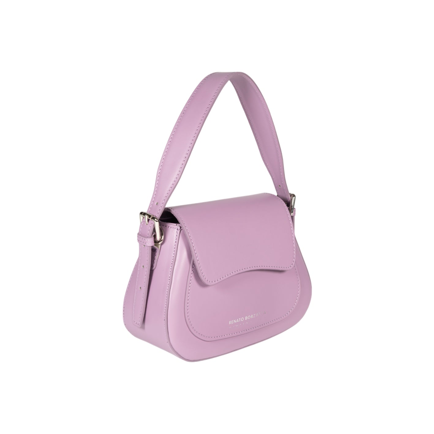 RB1030CI | Borsa Donna a Spalla EMMA con pattina in Vera Pelle Made in Italy. Accessori in metallo Argento Lucido - Colore Lilla - Dimensioni: cm 24 x 18 x 9 + 14,5 (Luce manico)