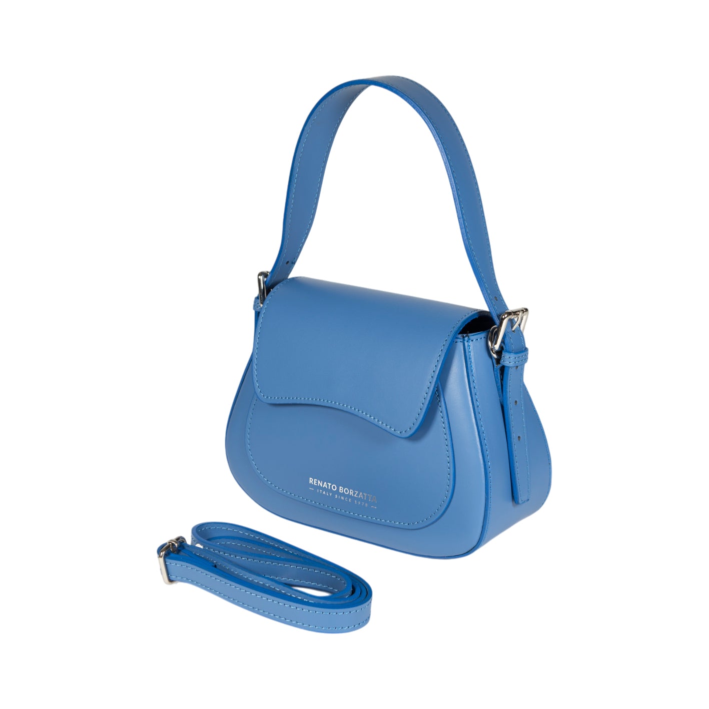 RB1030CP | Borsa Donna a Spalla EMMA con pattina in Vera Pelle Made in Italy. Accessori in metallo Argento Lucido - Colore Glicine - Dimensioni: cm 24 x 18 x 9 + 14,5 (Luce manico)