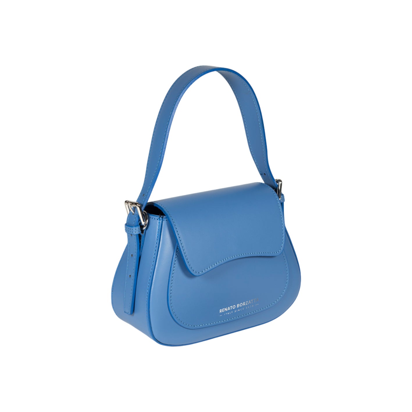 RB1030CP | Borsa Donna a Spalla EMMA con pattina in Vera Pelle Made in Italy. Accessori in metallo Argento Lucido - Colore Glicine - Dimensioni: cm 24 x 18 x 9 + 14,5 (Luce manico)