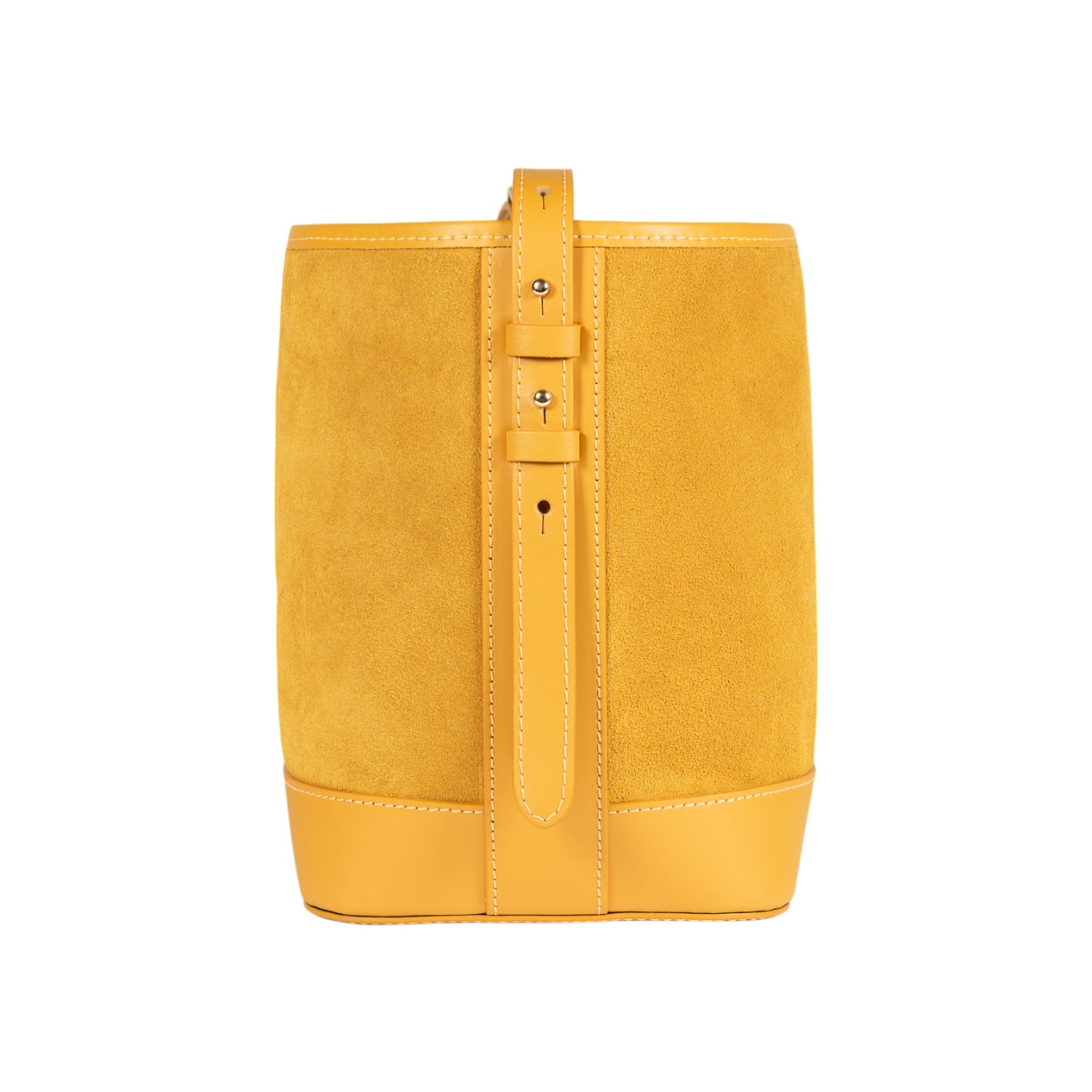RB1031AR | Borsa Donna a Secchiello BRENDA in Vera Pelle Made in Italy. Accessori in metallo Oro Lucido - Colore Senape - Dimensioni: cm 25 x 23,5 x 17