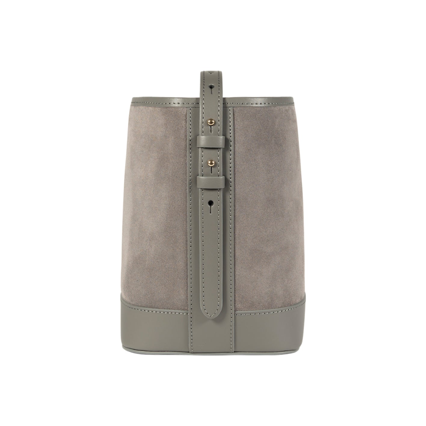 RB1031F | Borsa Donna a Secchiello BRENDA in Vera Pelle Made in Italy. Accessori in metallo Oro Lucido - Colore Grigio - Dimensioni: cm 25 x 23,5 x 17