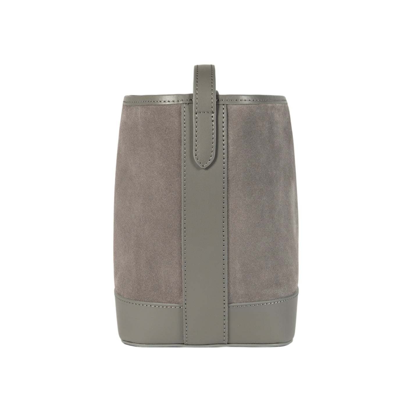 RB1031F | Borsa Donna a Secchiello BRENDA in Vera Pelle Made in Italy. Accessori in metallo Oro Lucido - Colore Grigio - Dimensioni: cm 25 x 23,5 x 17