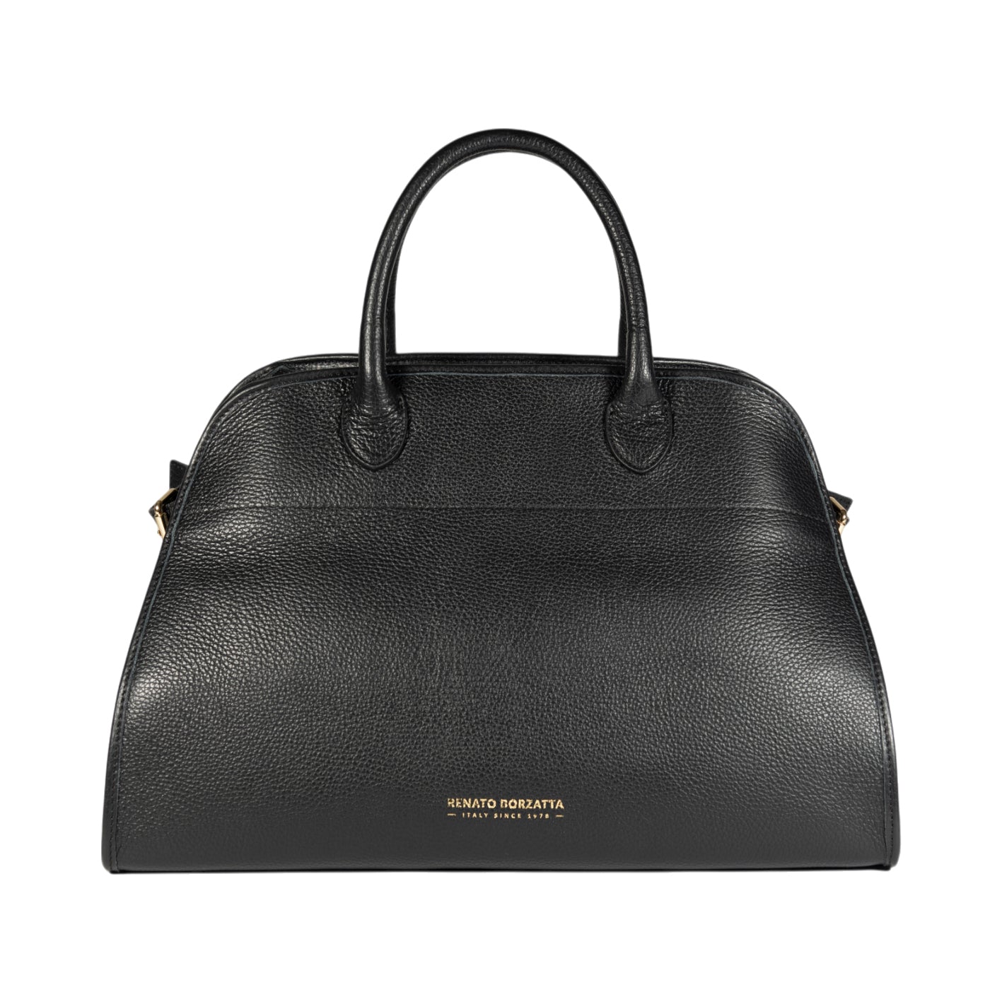 RB1032A | FRIDA Women's Handbag in Genuine Leather Made in Italy. Shiny Gold Metal Accessories - Black Color - Dimensions: cm 43 x 29 x 24 + 12 (Handle Drop)