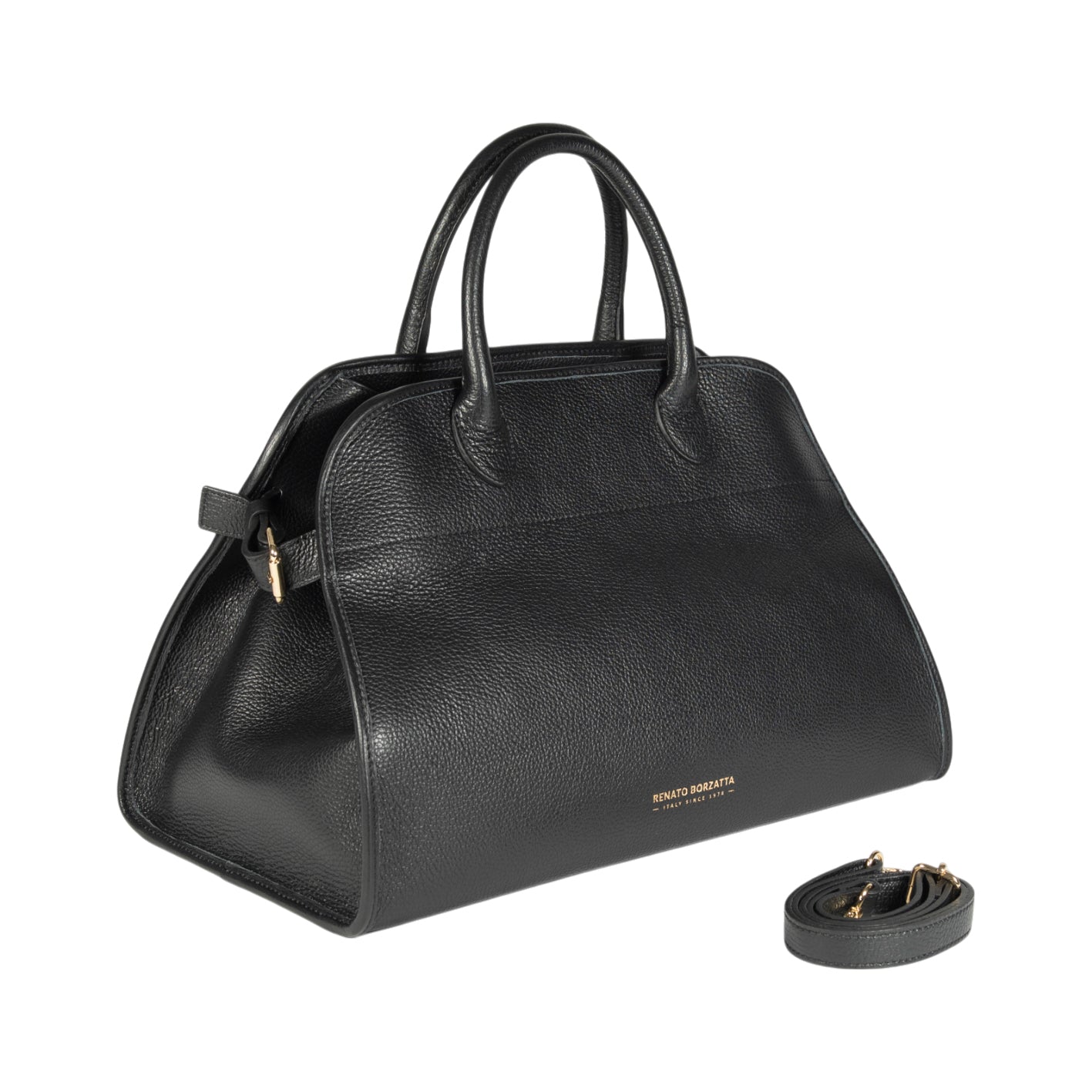 RB1032A | FRIDA Women's Handbag in Genuine Leather Made in Italy. Shiny Gold Metal Accessories - Black Color - Dimensions: cm 43 x 29 x 24 + 12 (Handle Drop)