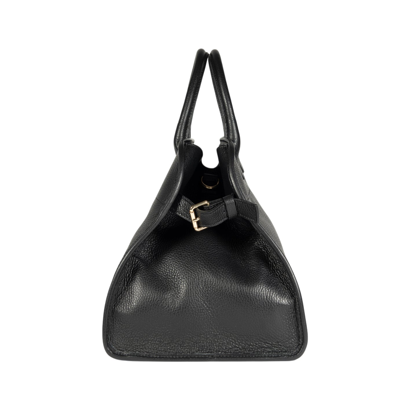 RB1032A | FRIDA Women's Handbag in Genuine Leather Made in Italy. Shiny Gold Metal Accessories - Black Color - Dimensions: cm 43 x 29 x 24 + 12 (Handle Drop)