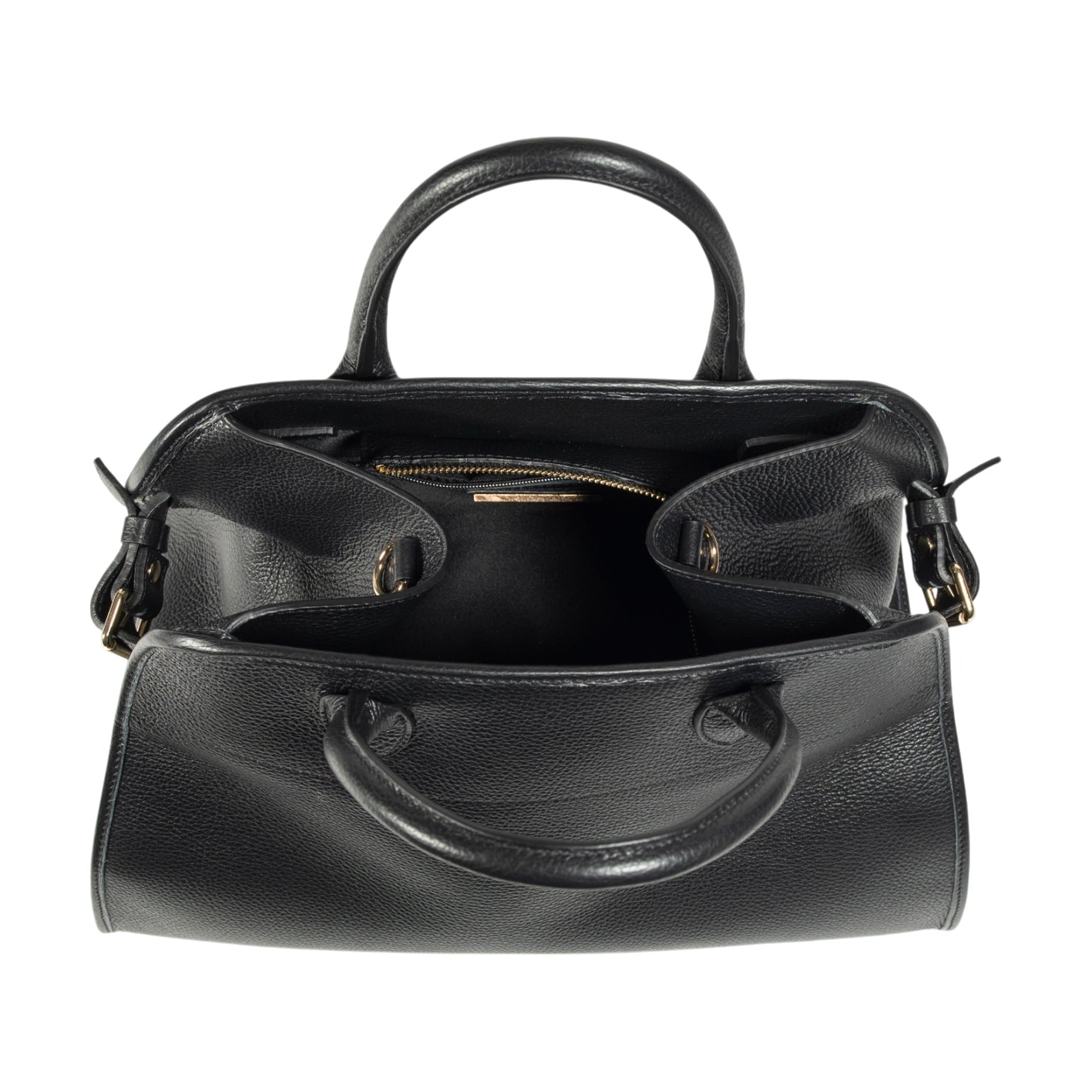 RB1032A | FRIDA Women's Handbag in Genuine Leather Made in Italy. Shiny Gold Metal Accessories - Black Color - Dimensions: cm 43 x 29 x 24 + 12 (Handle Drop)