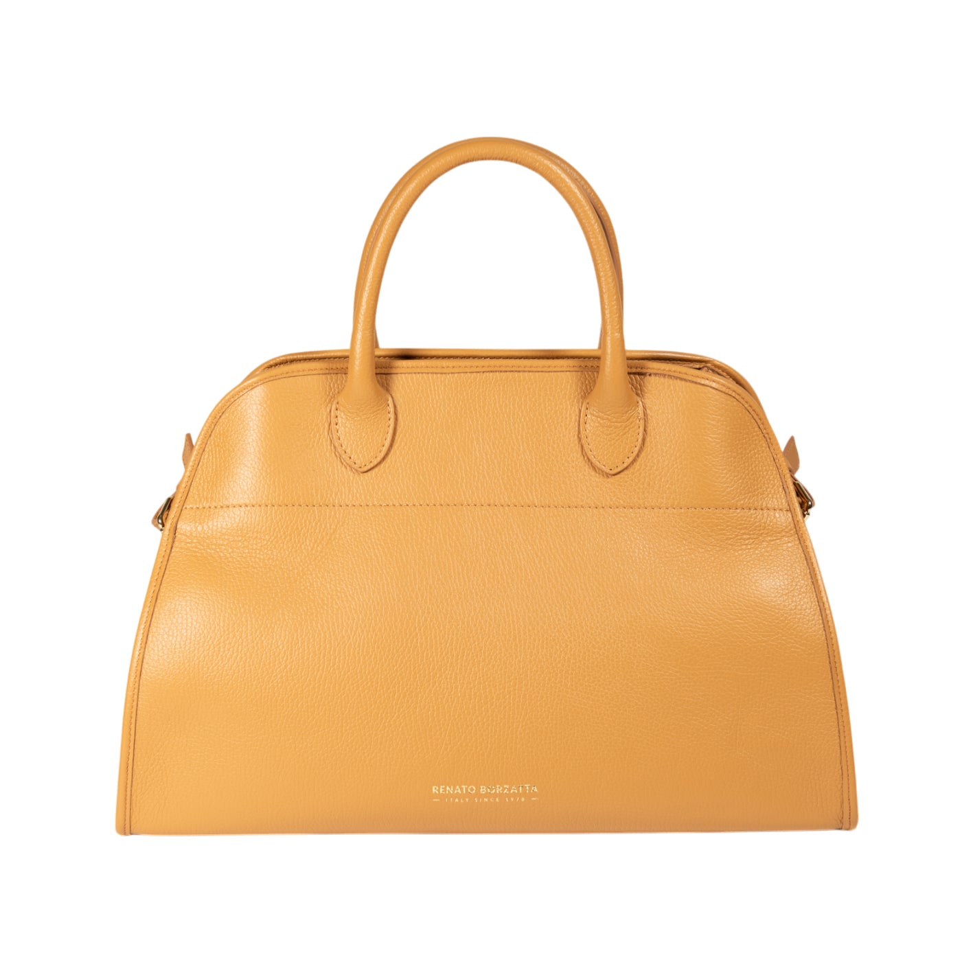 RB1032CQ | Borsa a Mano Donna FRIDA in Vera Pelle Made in Italy. Accessori in metallo Oro Lucido - Colore Cuoio - Dimensioni: cm 43 x 29 x 24 + 12 (Luce manici)