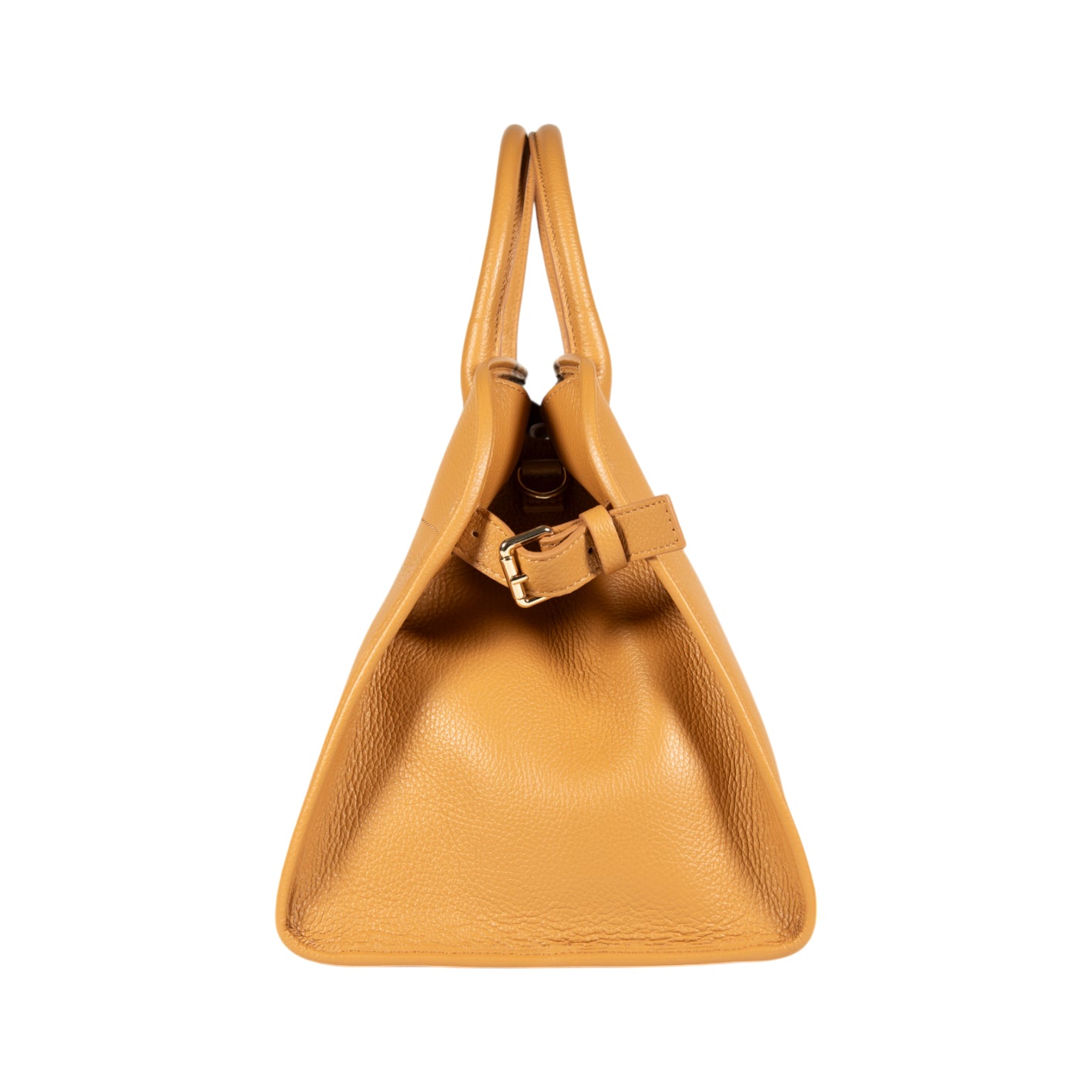 RB1032CQ | Borsa a Mano Donna FRIDA in Vera Pelle Made in Italy. Accessori in metallo Oro Lucido - Colore Cuoio - Dimensioni: cm 43 x 29 x 24 + 12 (Luce manici)