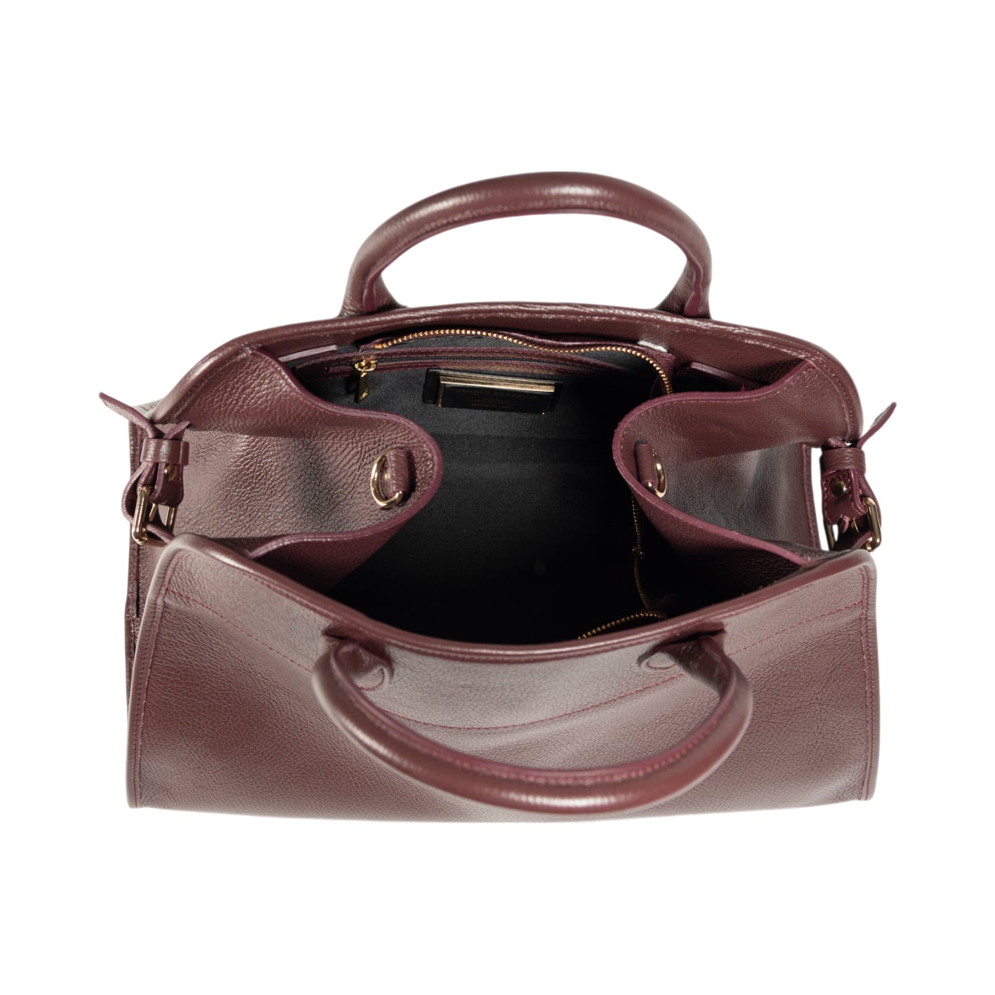 RB1032X | FRIDA Women's Handbag in Genuine Leather Made in Italy. Shiny Gold Metal Accessories - Burgundy Color - Dimensions: cm 43 x 29 x 24 + 12 (Handle Drop)