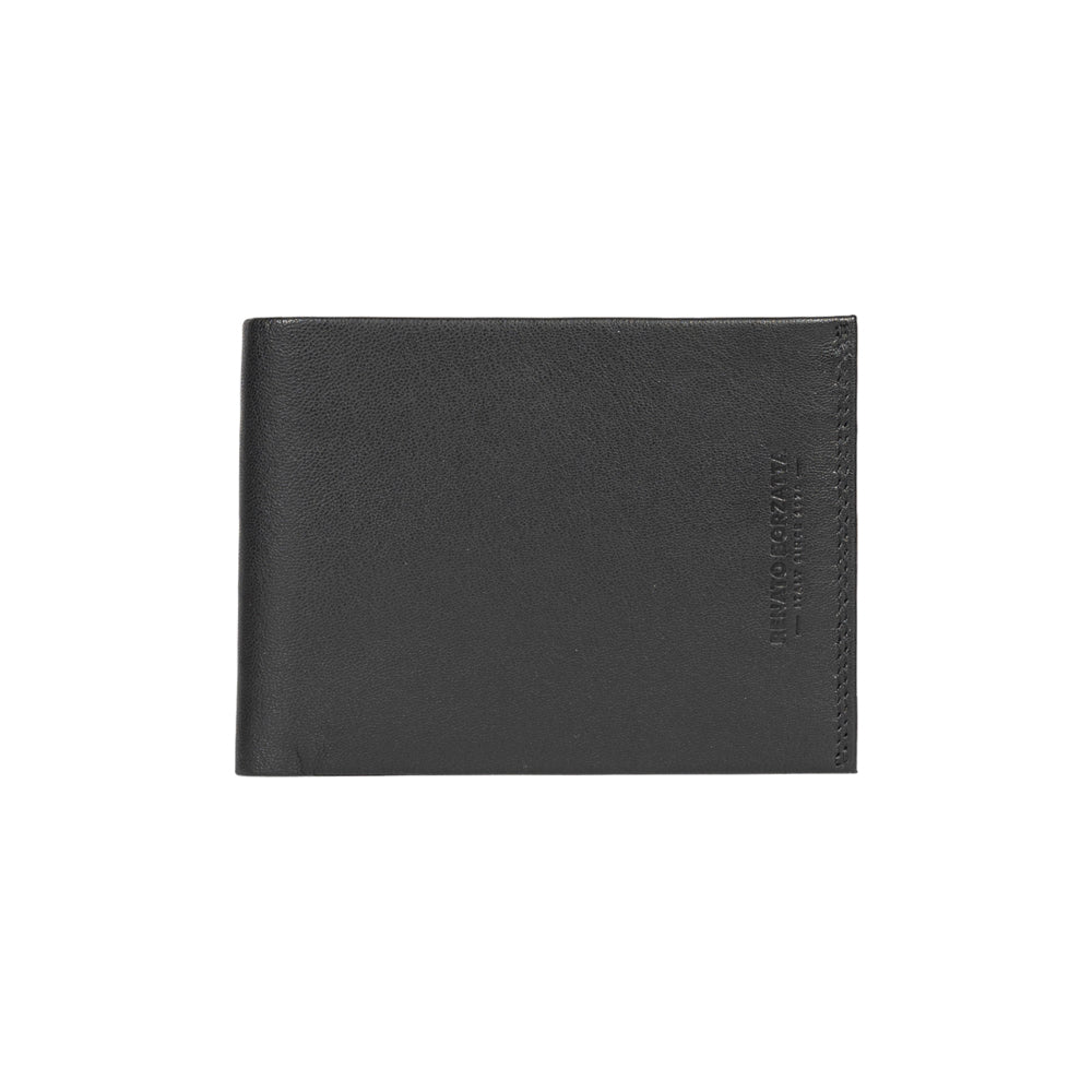RB12003A | Portafogli Uomo risvoltato in Vera Pelle pieno fiore, con leggera grana. Colore Nero. Protezione RFID. Dimensioni da chiuso: cm 12,5 x 9,5 x 2. Confezione: Scatola regalo fondo/coperchio