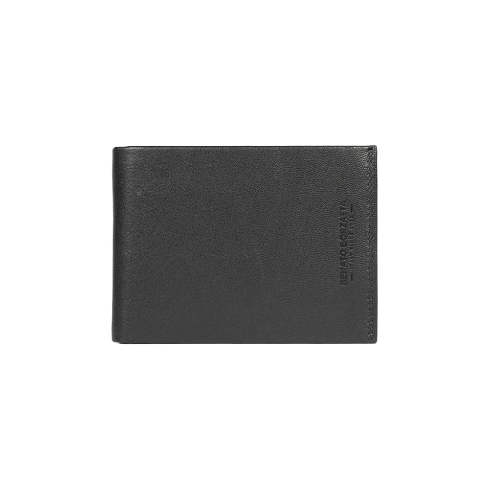 RB12004A | Portafogli Uomo risvoltato in Vera Pelle pieno fiore, con leggera grana. Colore Nero. Protezione RFID. Dimensioni da chiuso: cm 12,5 x 9,5 x 2. Confezione: Scatola regalo fondo/coperchio