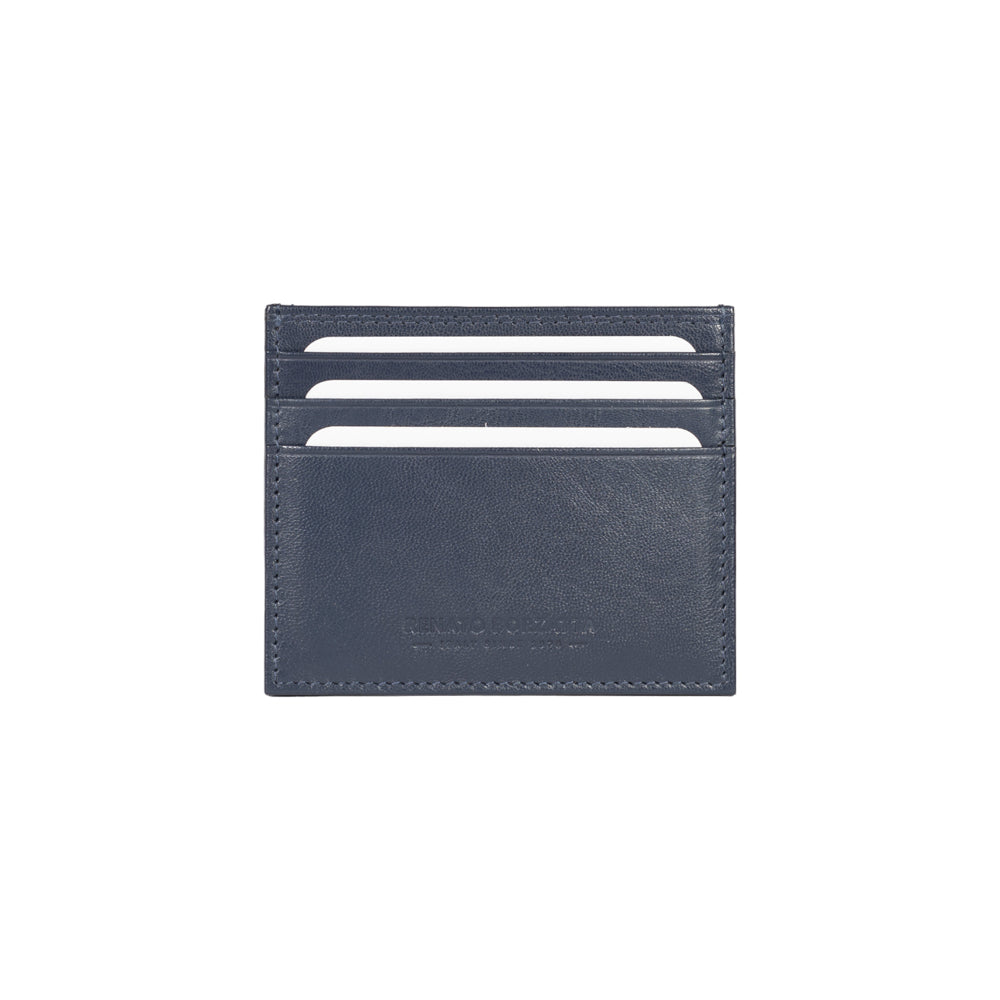 RB12016D | Porta Carte di Credito in Vera Pelle pieno fiore, con leggera grana. Colore Blu. Protezione RFID. Dimensioni: cm 10 x 8 x 0,5. Confezione: Scatola regalo fondo/coperchio