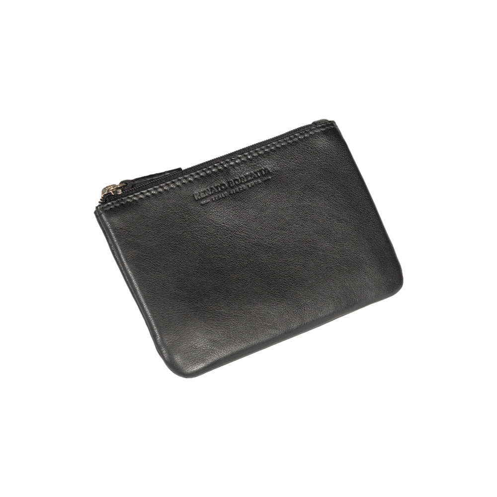 RB12032A | Bustina Portachiavi/Portamonete in Vera Pelle pieno fiore, con leggera grana. Colore Nero. Protezione RFID. Dimensioni: cm 13 x 9 x 0,5. Confezione: Scatola regalo fondo/coperchio