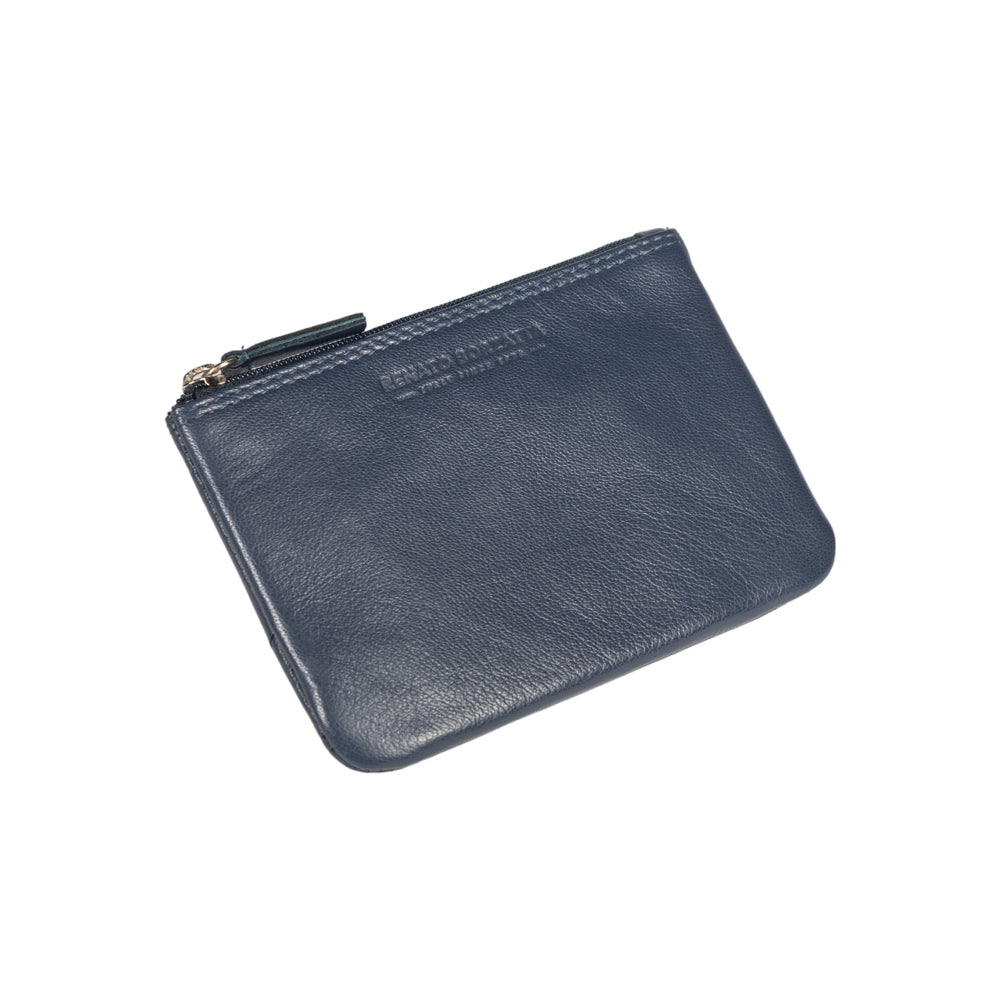 RB12032D | Bustina Portachiavi/Portamonete in Vera Pelle pieno fiore, con leggera grana. Colore Blu. Protezione RFID. Dimensioni: cm 13 x 9 x 0,5. Confezione: Scatola regalo fondo/coperchio