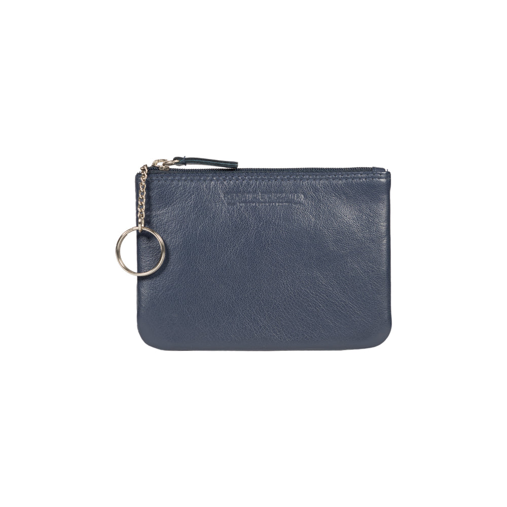 RB12032D | Bustina Portachiavi/Portamonete in Vera Pelle pieno fiore, con leggera grana. Colore Blu. Protezione RFID. Dimensioni: cm 13 x 9 x 0,5. Confezione: Scatola regalo fondo/coperchio