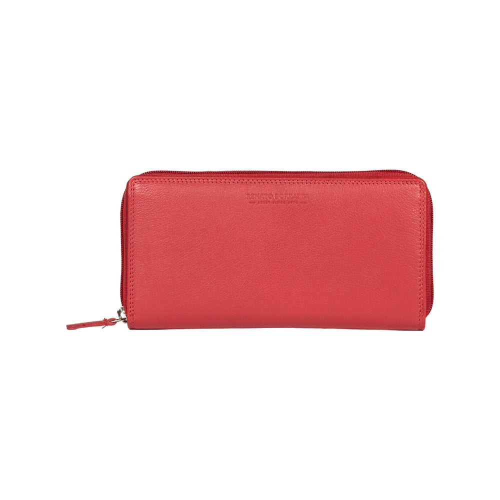 RB12080V | Portafogli Donna in Vera Pelle pieno fiore, con leggera grana. Colore Rosso. Protezione RFID. Dimensioni: cm 20 x 10 x 2,5. Confezione: Scatola regalo fondo/coperchio