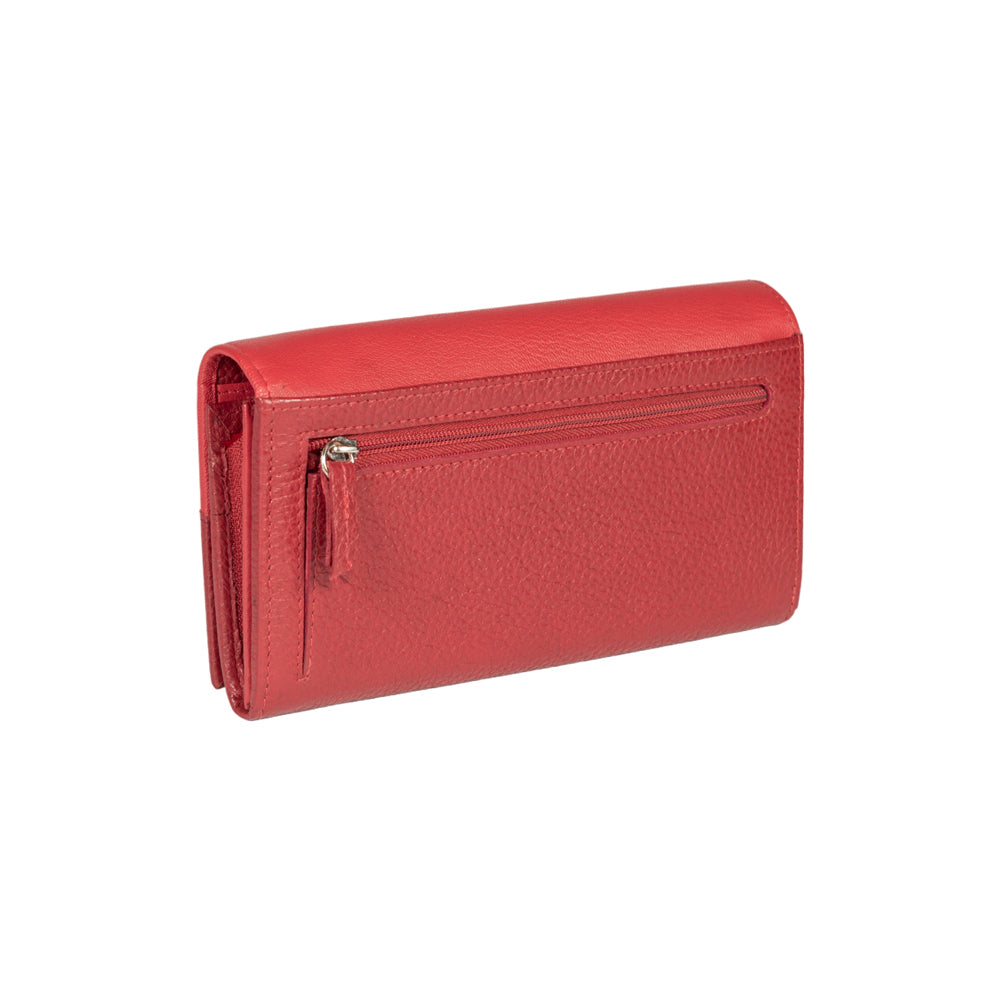 RB12129V | Portafogli Donna in Vera Pelle pieno fiore, grana dollaro/leggera. Colore Rosso. Protezione RFID. Dimensioni da chiuso: cm 18,5 x 10 x 3. Confezione: Scatola regalo fondo/coperchio