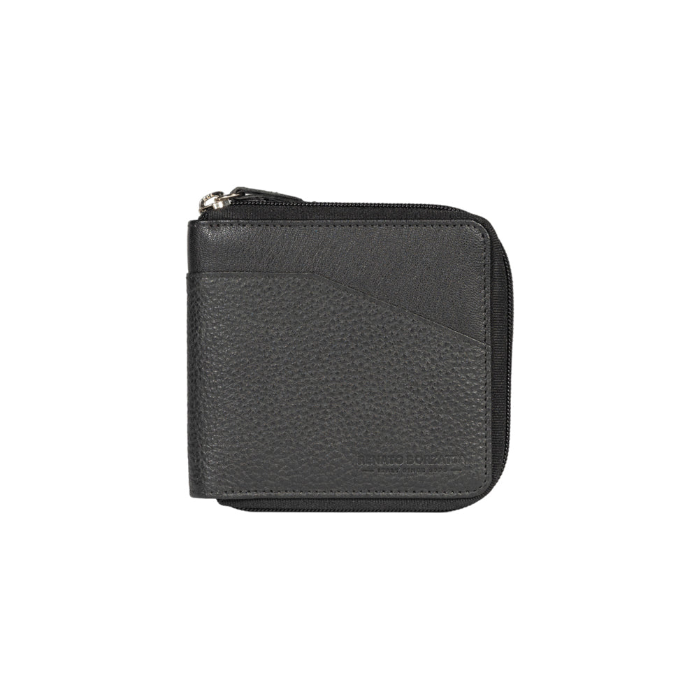 RB12175A | Portafogli con Lampo in Vera Pelle pieno fiore, grana dollaro/leggera. Colore Nero. Protezione RFID. Dimensioni da chiuso: cm 11,5 x 10,5 x 2. Confezione: Scatola regalo fondo/coperchio