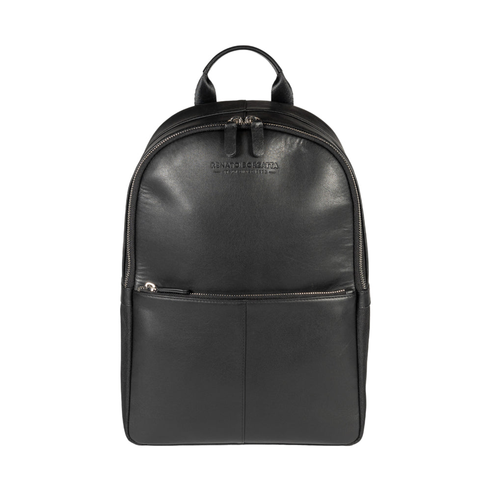 RB2001A | Zaino Porta Netbook/Tablet in Nylon/Vera Pelle, con leggera grana. Chiusura con lampo e spallacci regolabili - Colore Nero - Dimensioni: cm 27 x 38 x 14. Confezione: Sacchetto Tessuto non Tessuto
