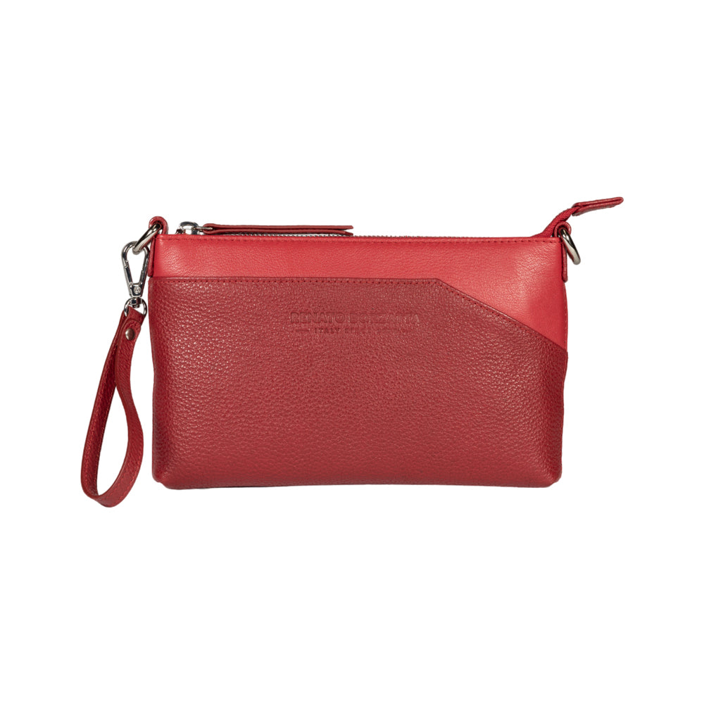 RB2003V | Borsa a Tracolla/Polso in Vera Pelle pieno fiore, grana dollaro/leggera. Tracolla e maniglia removibili. Colore Rosso. Dimensioni: cm 22 x 14 x 2,5. Confezione: Sacchetto in Tessuto non Tessuto