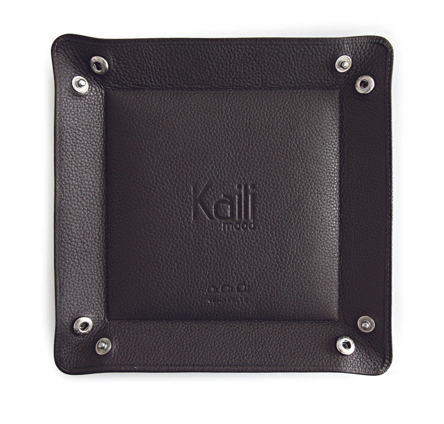 K0003FB | Vuotatasche in Vera Pelle pieno fiore, grana dollaro - Colore Grigio - Dimensioni: cm 14 x 14 x 3 - Confezione: Sacchetto Tnt
