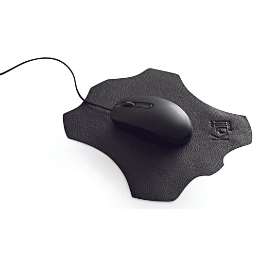 K0001AB | Tappetino per Mouse Made in Italy in Vera Pelle pieno fiore, grana dollaro - Colore Nero - Dimensioni: cm 20 x 23 - Confezione: Sacchetto tubolare Tnt