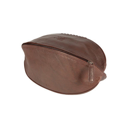 K0011BB | "Rugby Ball" Beauty Case in Genuine Leather - Colour: Dark Brown - Internal elastic to hold bottles - Zip closure - Dimensions: 35 x 14 x 14 cm - Packaging: TNT bag