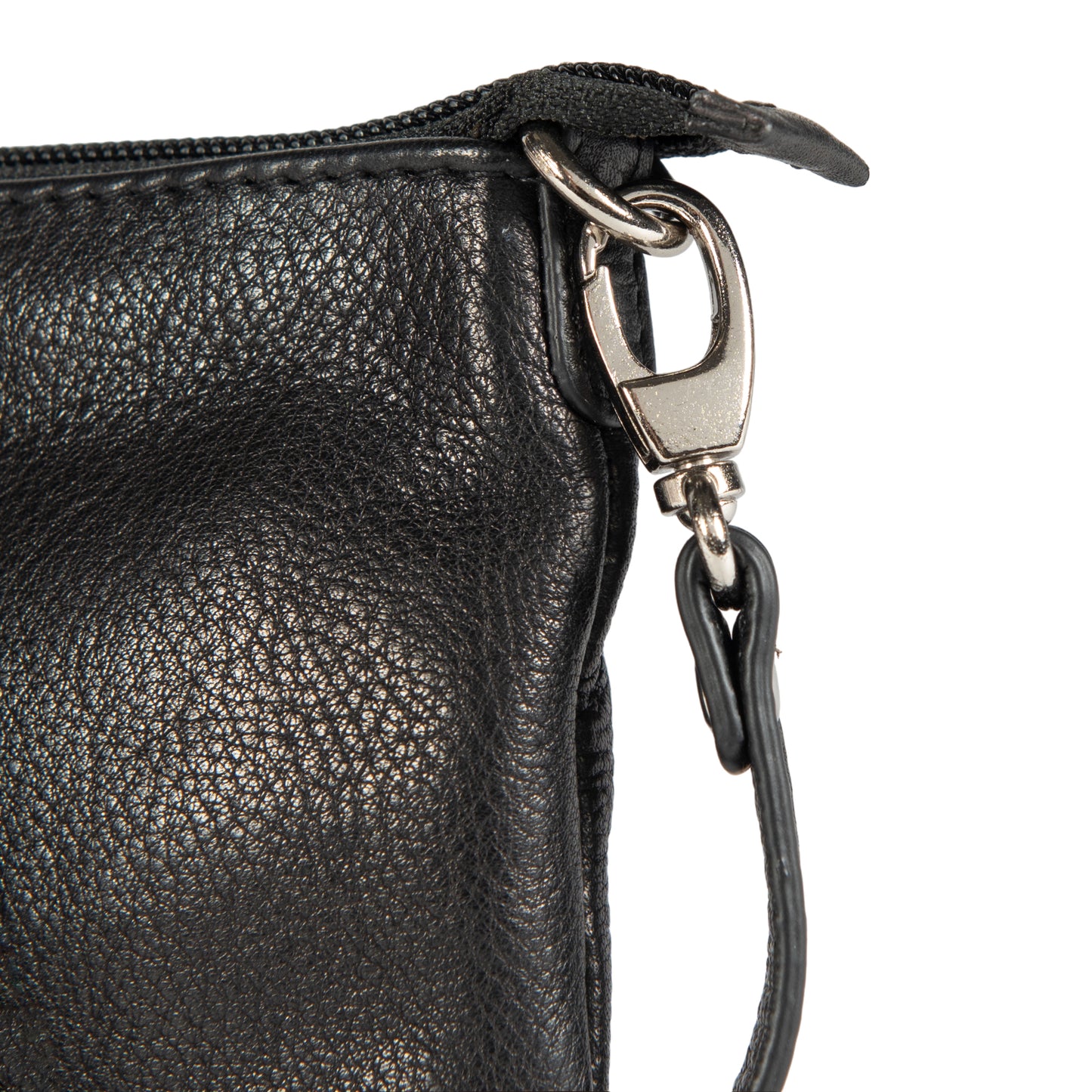 K0013AB | Women's shoulder bag in genuine full-grain leather, with light grain. Removable shoulder strap. Polished Nickel Accessories. Black colour. Dimensions: 20 x 10.5 x 2 cm. Packaging: TNT bag