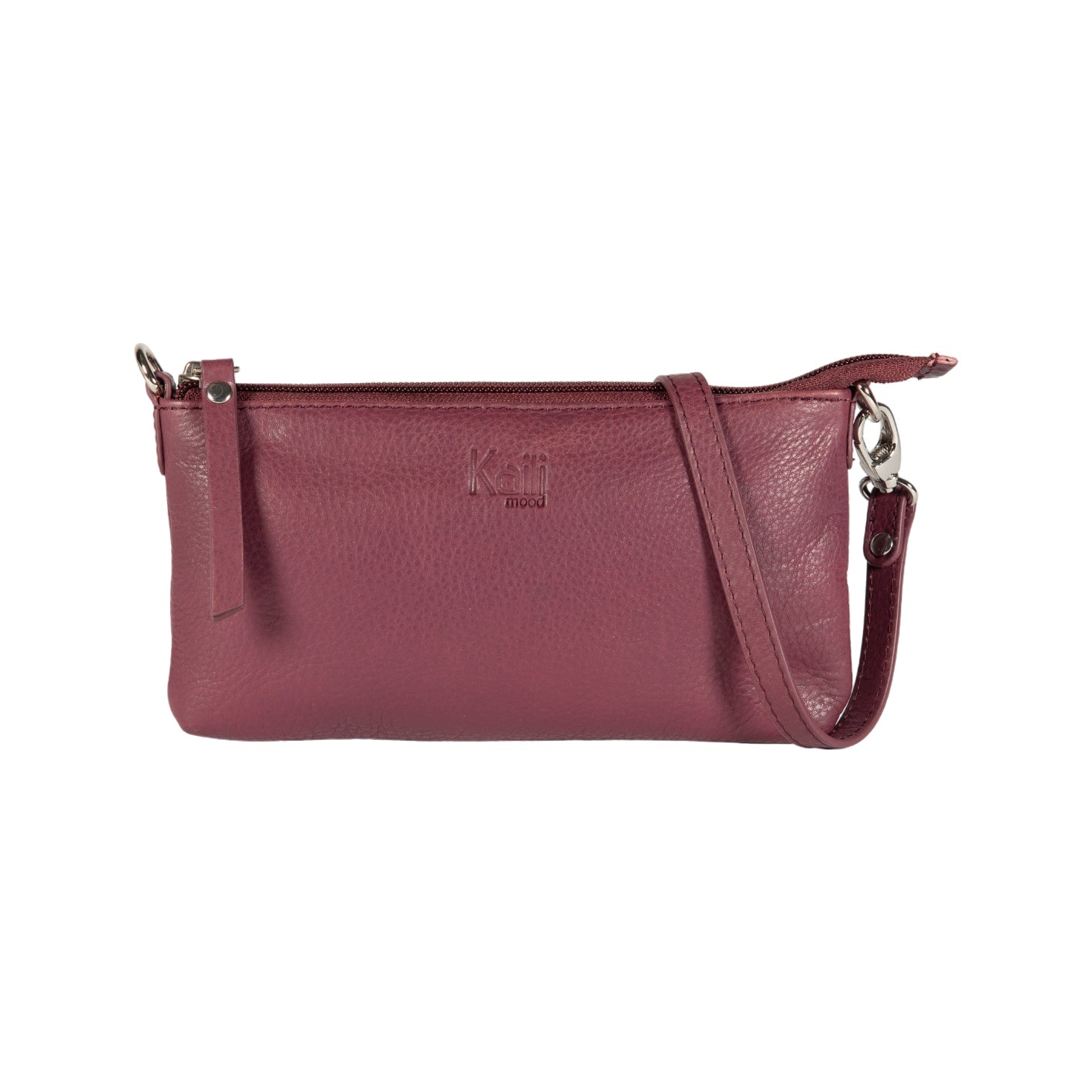 K0013NB | Women's shoulder bag in genuine full-grain leather, with light grain. Removable shoulder strap. Polished Nickel Accessories. Mauve color. Dimensions: 20 x 10.5 x 2 cm. Packaging: TNT bag