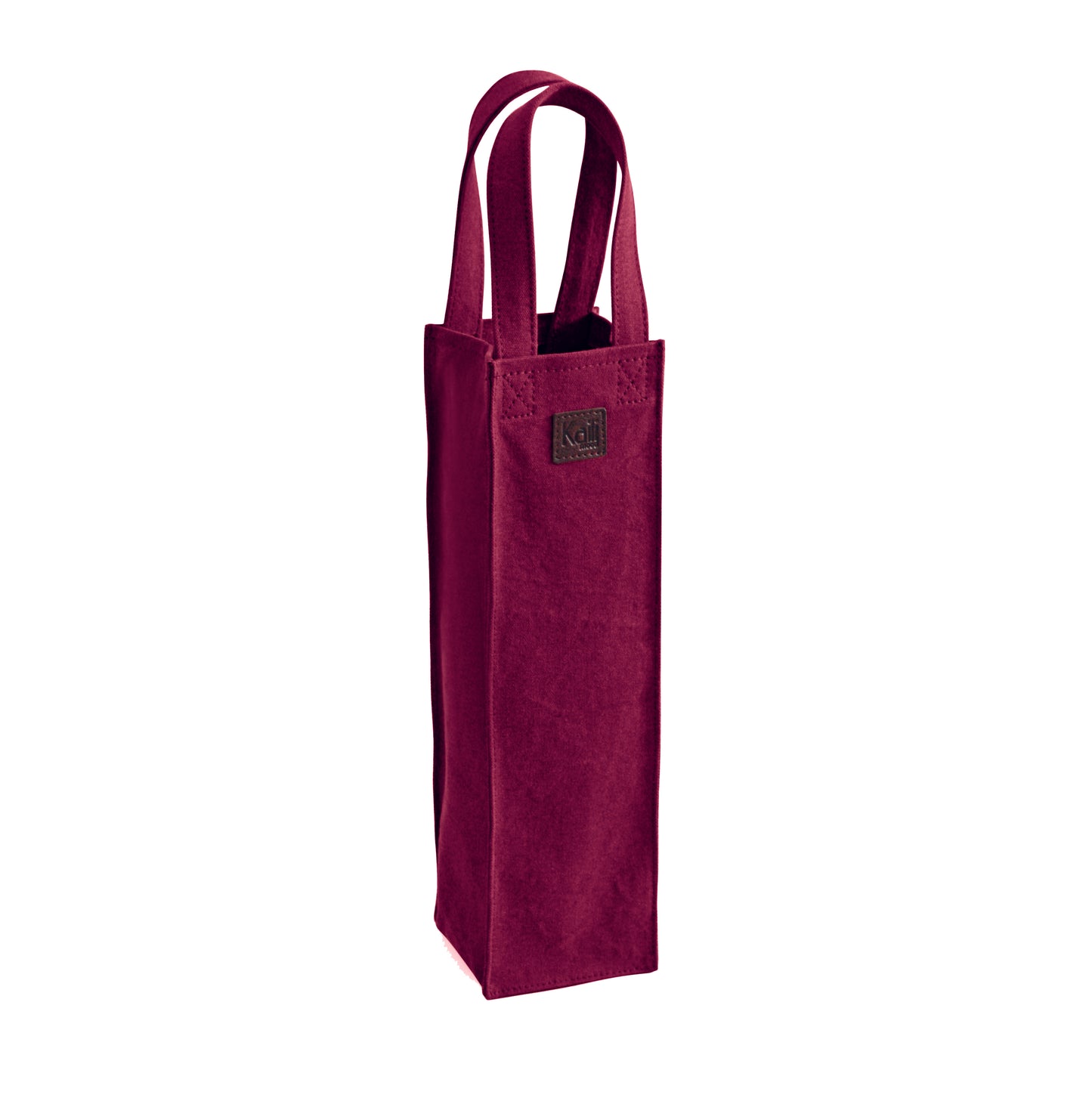 K0016XB | Luxury Bottle Holder Bag in Canvas/ Genuine Full Grain Leather, flywheel. Bordeaux/Dark Brown color. Capacity: 1 bottle. Dimensions: 10 x 37 x 10 cm. Packaging: Polybag