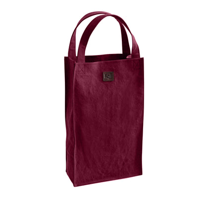 K0017XB | Borsa Porta Doppia Bottiglia in Canvas/ Vera Pelle pieno fiore, volanata. Colore Bordeaux/Testa Moro. Capacità: 2 bottiglie. Dimensioni: cm 22 x 37 x 10. Confezione: Polybag