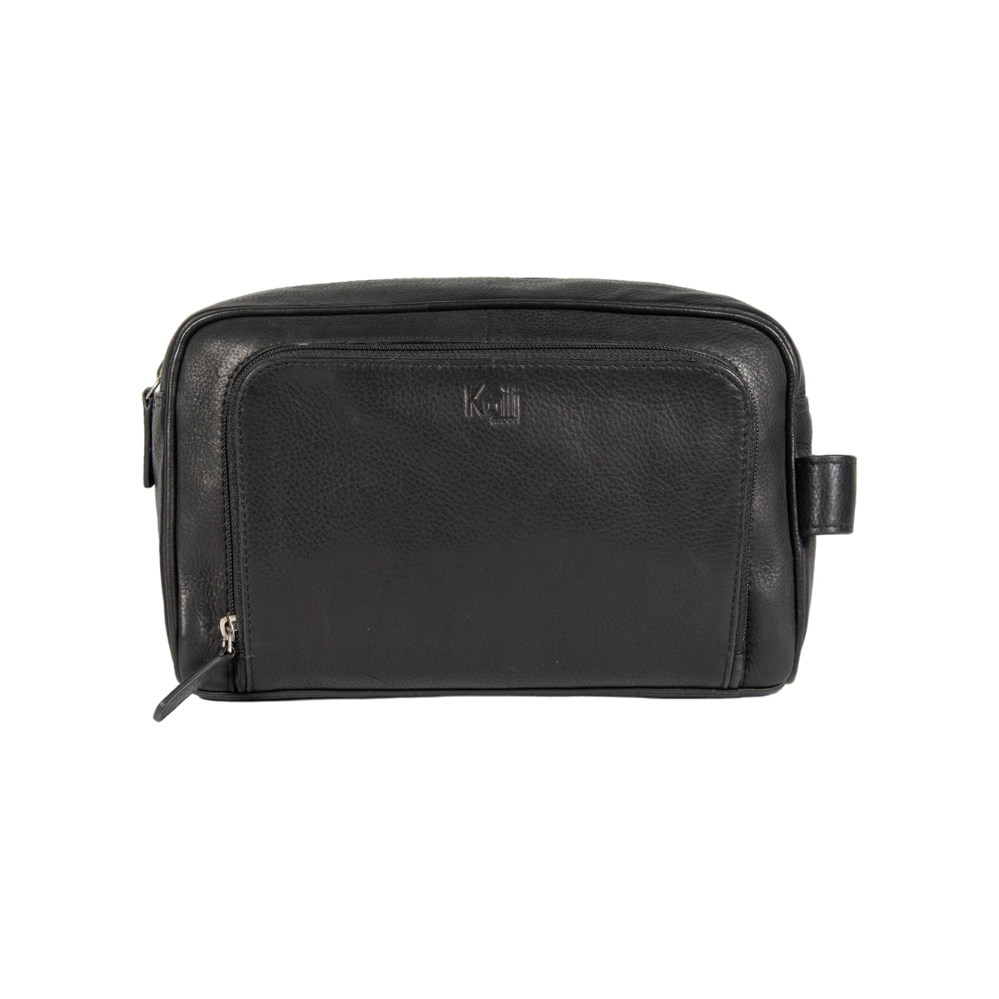 K0025AB | Beauty case with side handle in genuine full grain leather with light grain - Black colour. Zip closure, Dimensions: 25 x 16 x 12 cm. Packaging: TNT bag