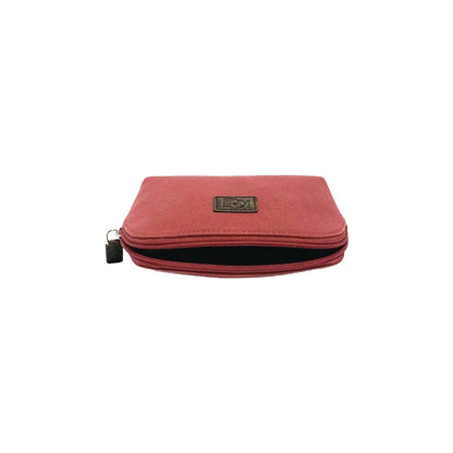 K0026XB | Women's Clutch Bag in Canvas/Genuine Volanata Full Grain Leather - Bordeaux/Dark Brown Color. Zipper closure. Dimensions: 17 x 13 x 6.5 cm - Packaging: TNT bag