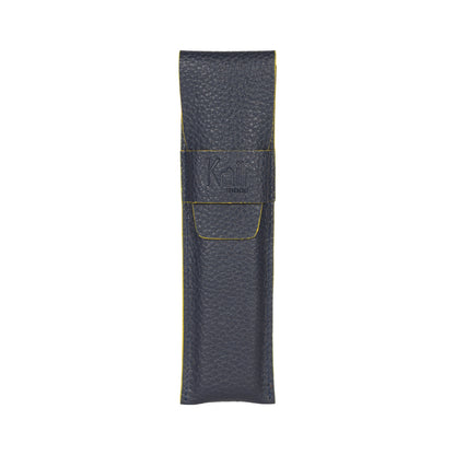 K0028DB | Pen case in genuine full grain leather, dollar grain - Blue color with yellow edges - Dimensions: 4.5 x 16.5 x 1 cm - Packaging: TNT bag