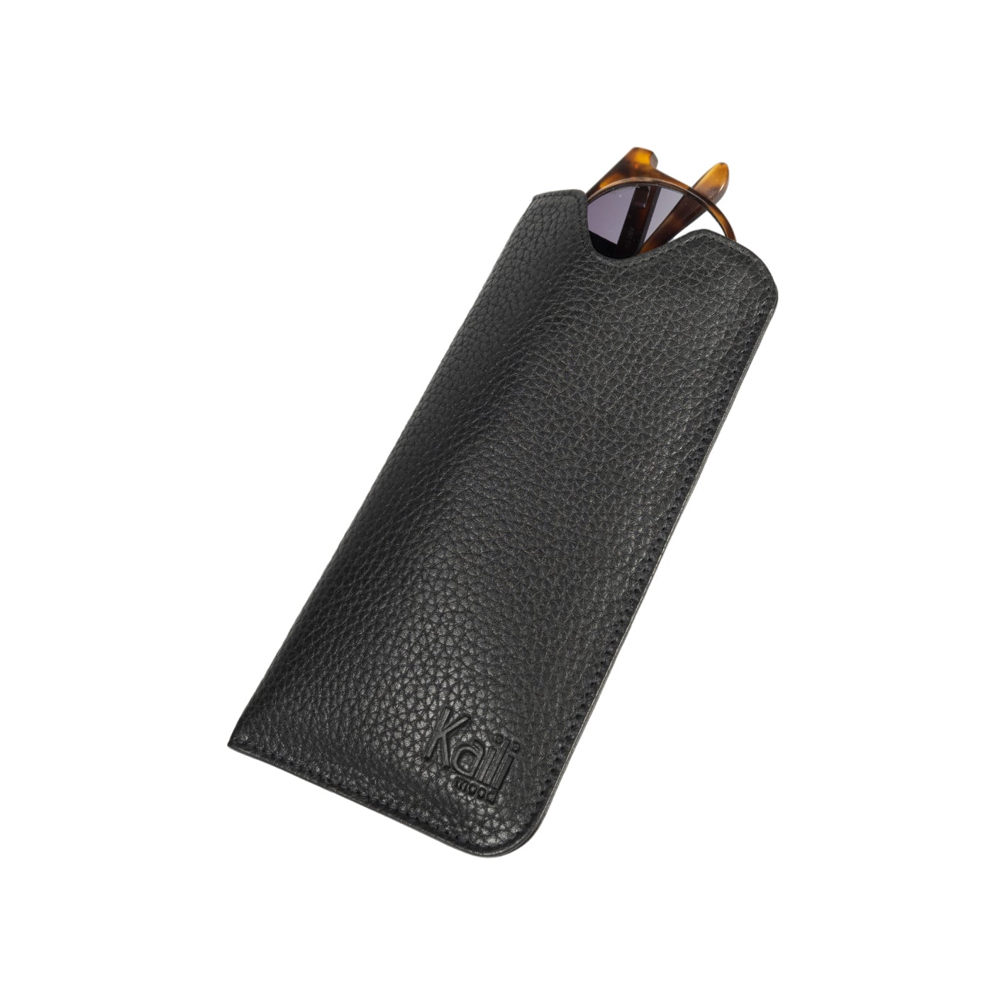 K0030AB | Glasses case in genuine full grain leather, dollar grain - Black color - Dimensions: 8.5 x 16.5 x 0.5 cm - Packaging: TNT bag