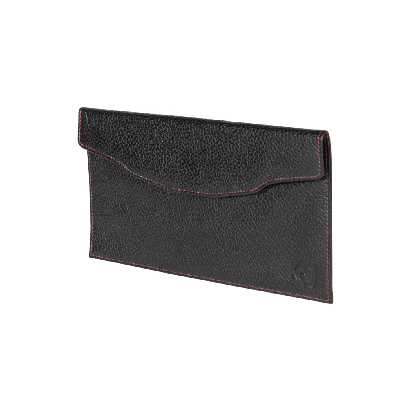 K0034AB | Flat envelope in genuine full grain leather, dollar grain - Black colour. Closure flap with automatic button. Dimensions: 22.5 x 12.5 x 0.5 cm - Packaging: TNT bag