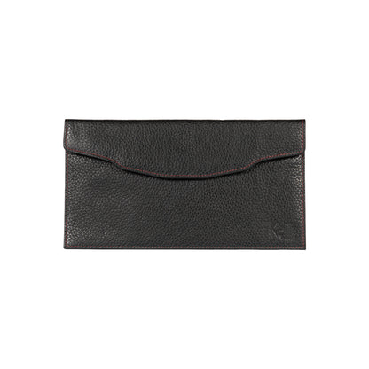 K0034AB | Flat envelope in genuine full grain leather, dollar grain - Black colour. Closure flap with automatic button. Dimensions: 22.5 x 12.5 x 0.5 cm - Packaging: TNT bag