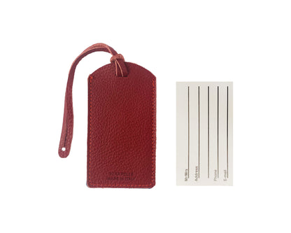 K0041VDB | Two-tone luggage tag Made in Italy in genuine full-grain leather, dollar grain - Red/Blue color - Dimensions: 6.5 x 12 cm - Packaging: Rigid bottom/lid gift box