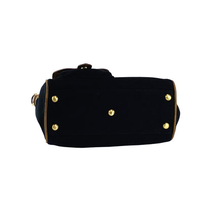 K0042ACB | Mini Handbag in Canvas/Genuine Leather Made in Italy. Removable shoulder strap. Attachments with metal snap hooks in Antique Brass - Black color - Dimensions: 24 x 20 x 12 cm