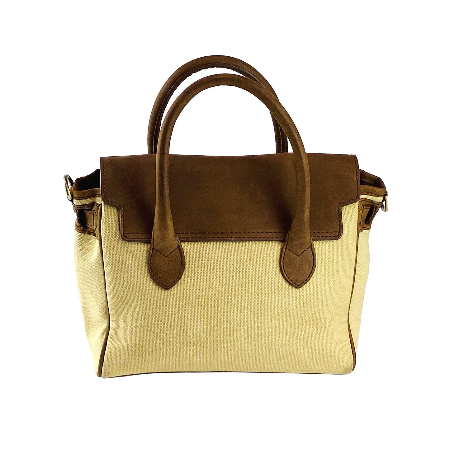 K0042ALCB | Mini Handbag in Canvas/Genuine Leather Made in Italy. Removable shoulder strap. Attachments with metal snap hooks in Antique Brass - Rope color - Dimensions: 24 x 20 x 12 cm