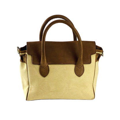 K0042ALCB | Mini Handbag in Canvas/Genuine Leather Made in Italy. Removable shoulder strap. Attachments with metal snap hooks in Antique Brass - Rope color - Dimensions: 24 x 20 x 12 cm