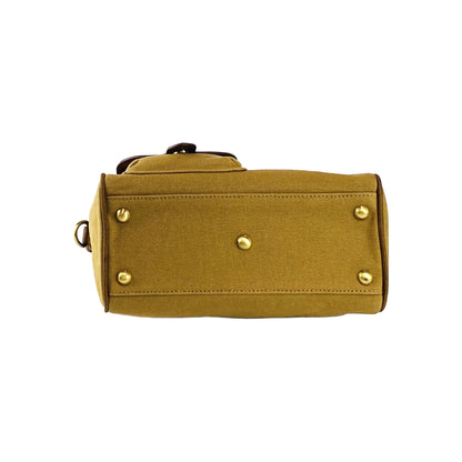 K0042BACB | Mini Handbag in Canvas/Genuine Leather Made in Italy. Removable shoulder strap. Attachments with metal snap hooks in Antique Brass - Hazelnut color - Dimensions: 24 x 20 x 12 cm