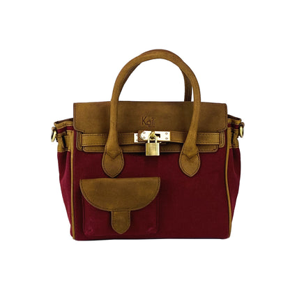 K0042XCB | Mini Handbag in Canvas/Genuine Leather Made in Italy. Removable shoulder strap. Attachments with metal snap hooks in Antique Brass - Bordeaux color - Dimensions: 24 x 20 x 12 cm