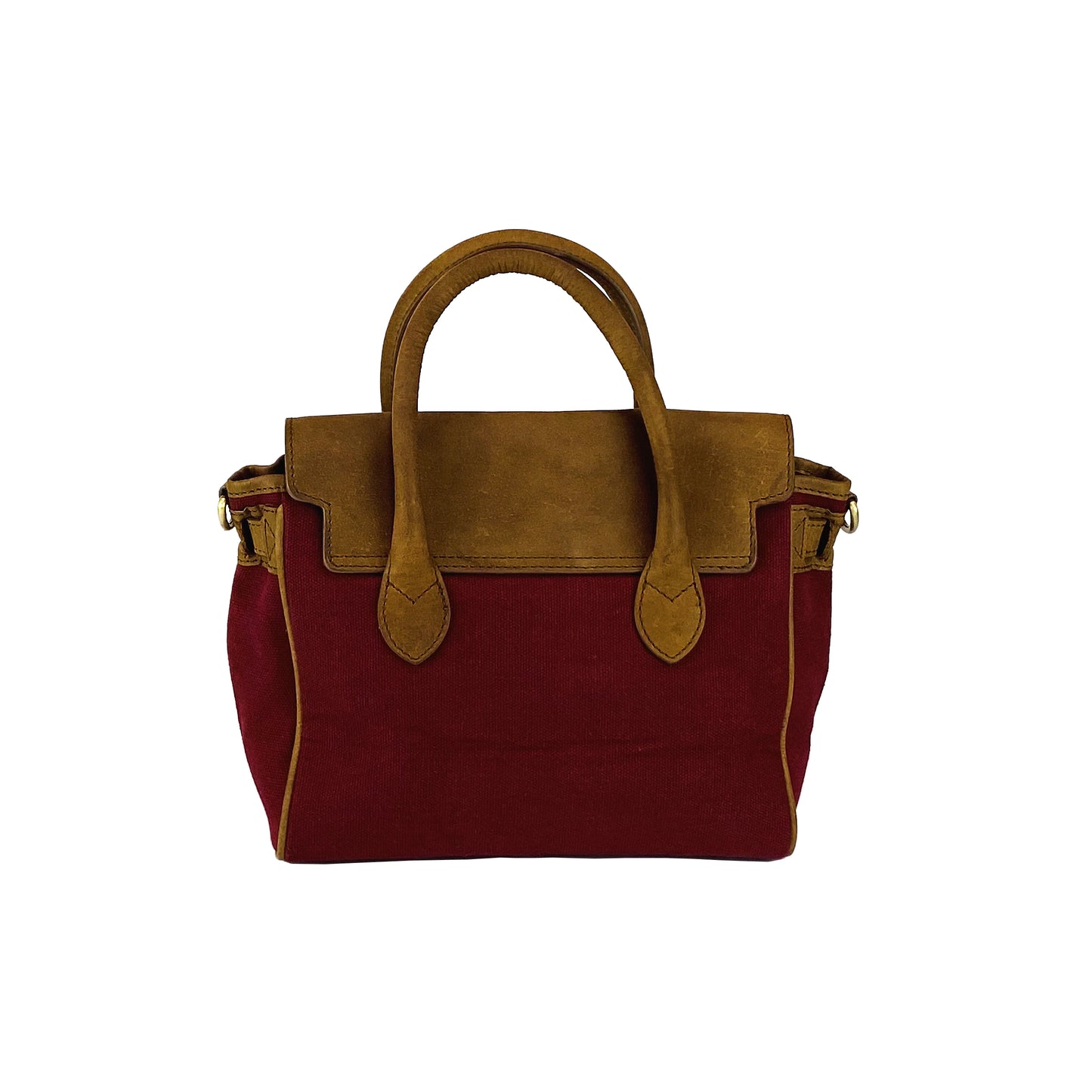 K0042XCB | Mini Handbag in Canvas/Genuine Leather Made in Italy. Removable shoulder strap. Attachments with metal snap hooks in Antique Brass - Bordeaux color - Dimensions: 24 x 20 x 12 cm