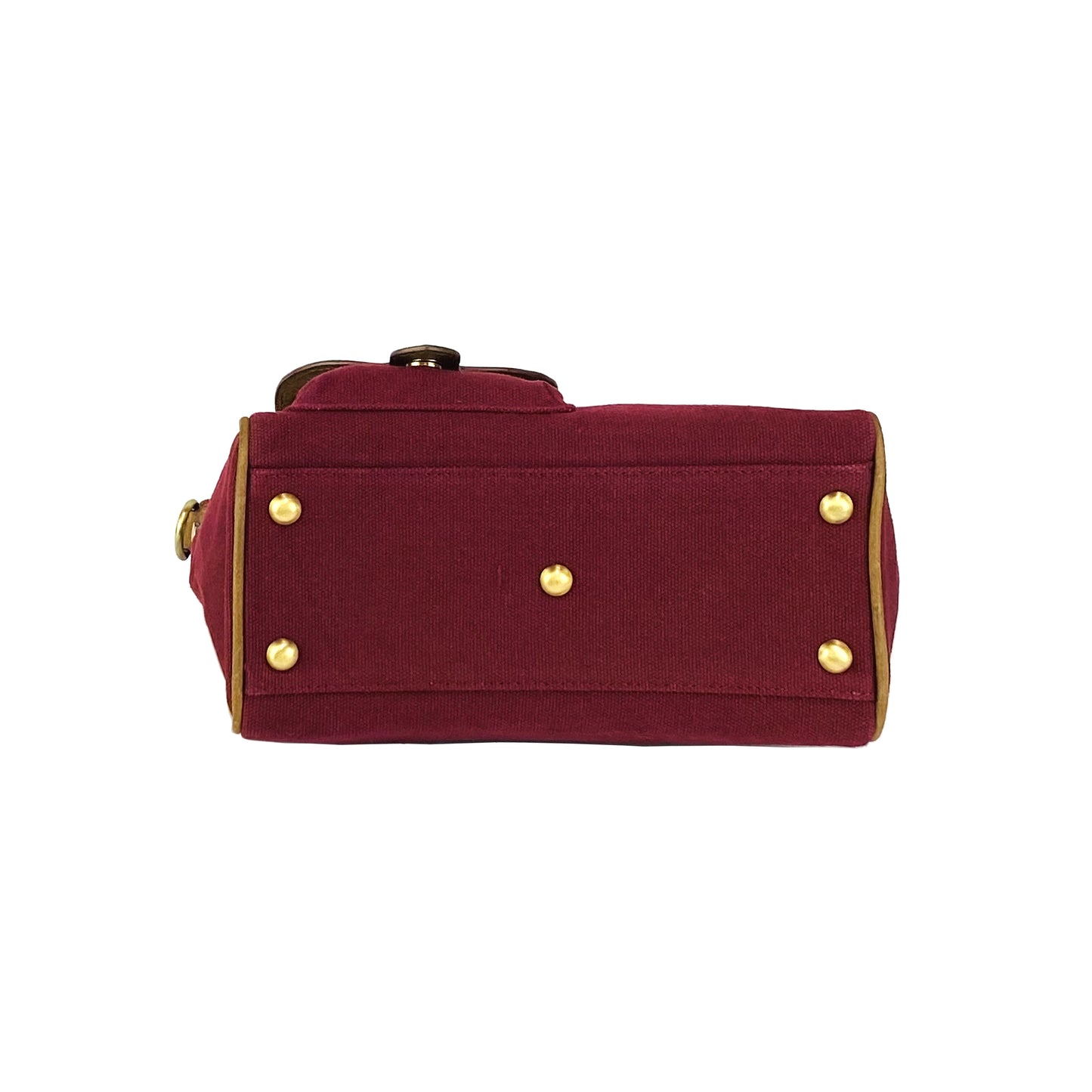 K0042XCB | Mini Handbag in Canvas/Genuine Leather Made in Italy. Removable shoulder strap. Attachments with metal snap hooks in Antique Brass - Bordeaux color - Dimensions: 24 x 20 x 12 cm